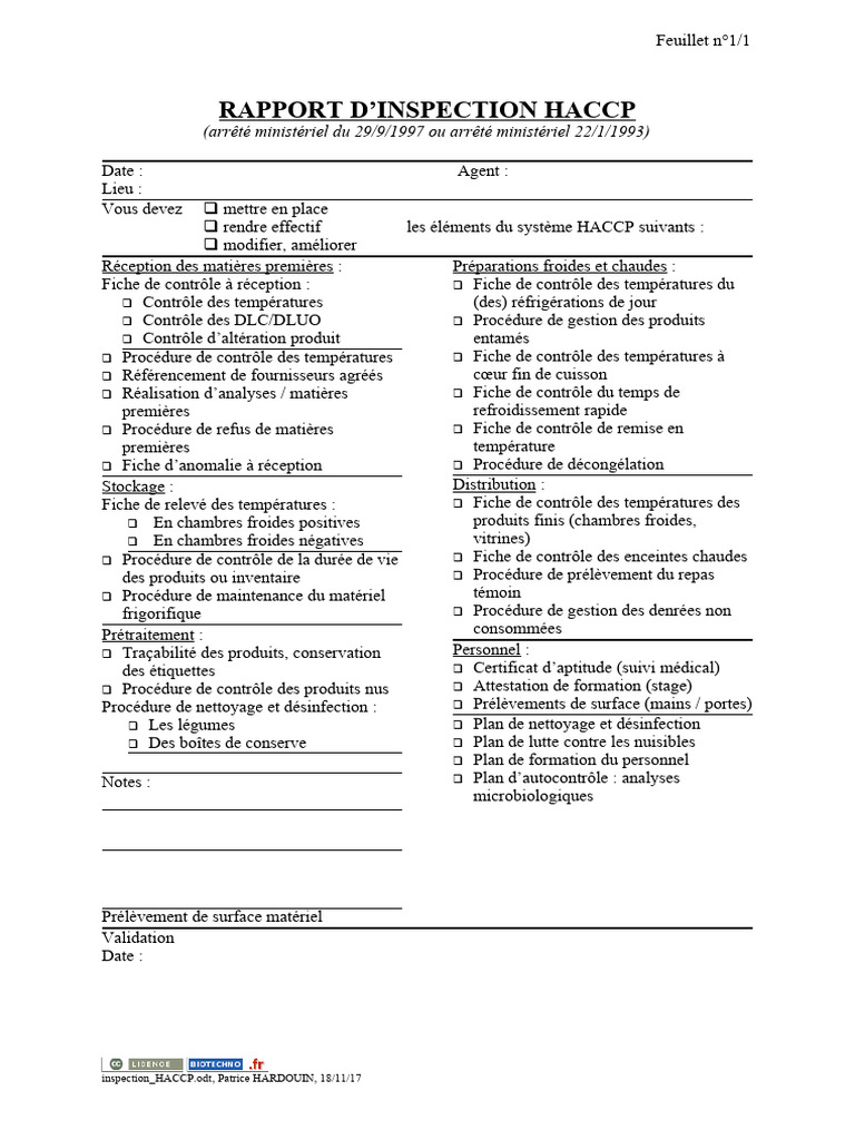 Rapport d'Inspection HACCP 2023 | PDF