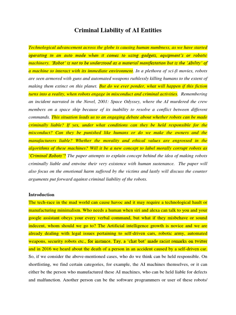Criminal Liability of AI Machines | PDF | Artificial Intelligence ...