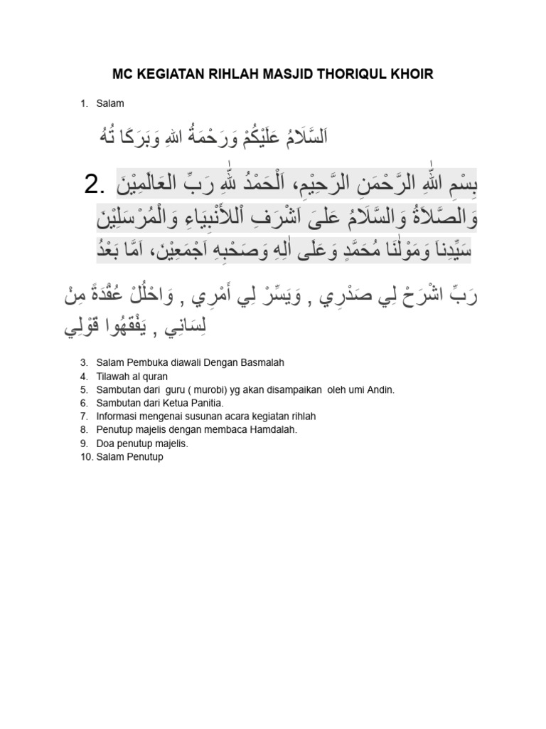 Doa Penutup Kegiatan Rihlah Masjid | PDF