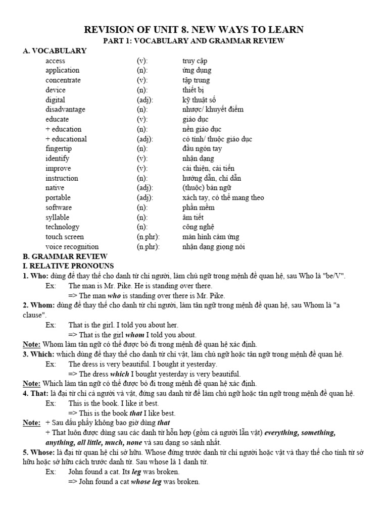 Unit 8: Vocabulary & Grammar Review | PDF | Computing
