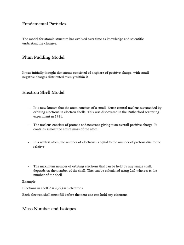 Atomic Structure Summary Sheets | PDF | Atoms | Ion