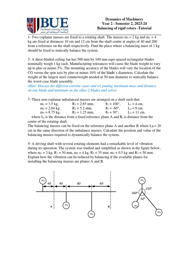 23MTRN05I - Tut 05 - Balancing of Rigid Rotors | PDF | Classical ...