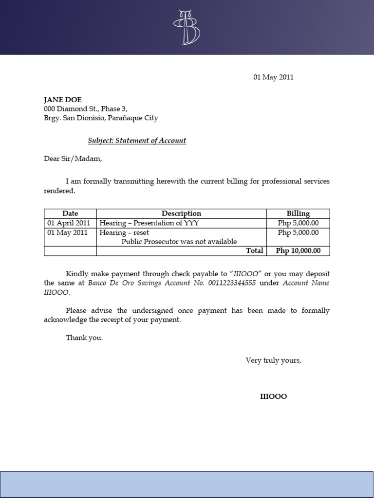 Statement of Account Template | PDF | Finance & Money Management