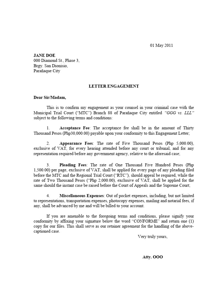 Criminal Case Engagement Letter | PDF