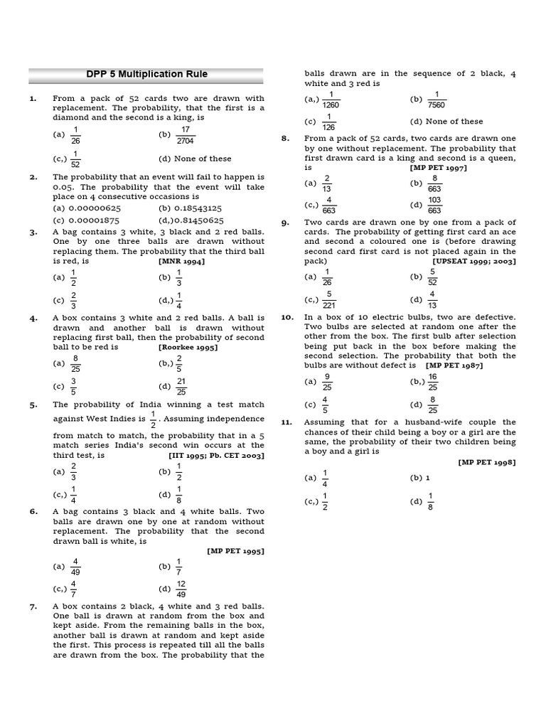 DPP 5 Probability Questions and Solutions | PDF | Sports