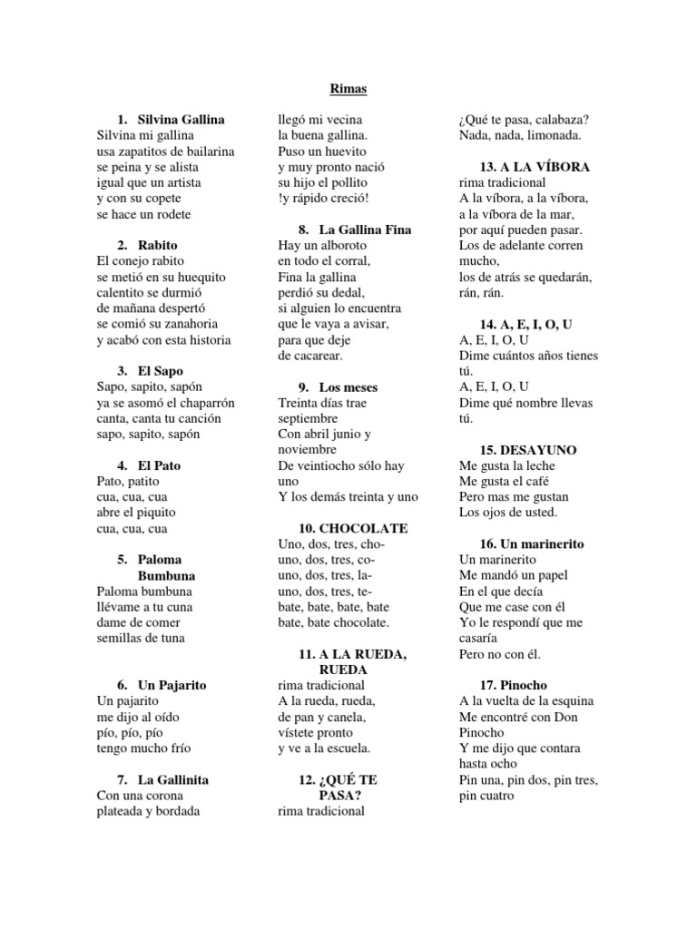 Rimas Infantiles y Tradicionales | PDF | Naturaleza | Agricultura