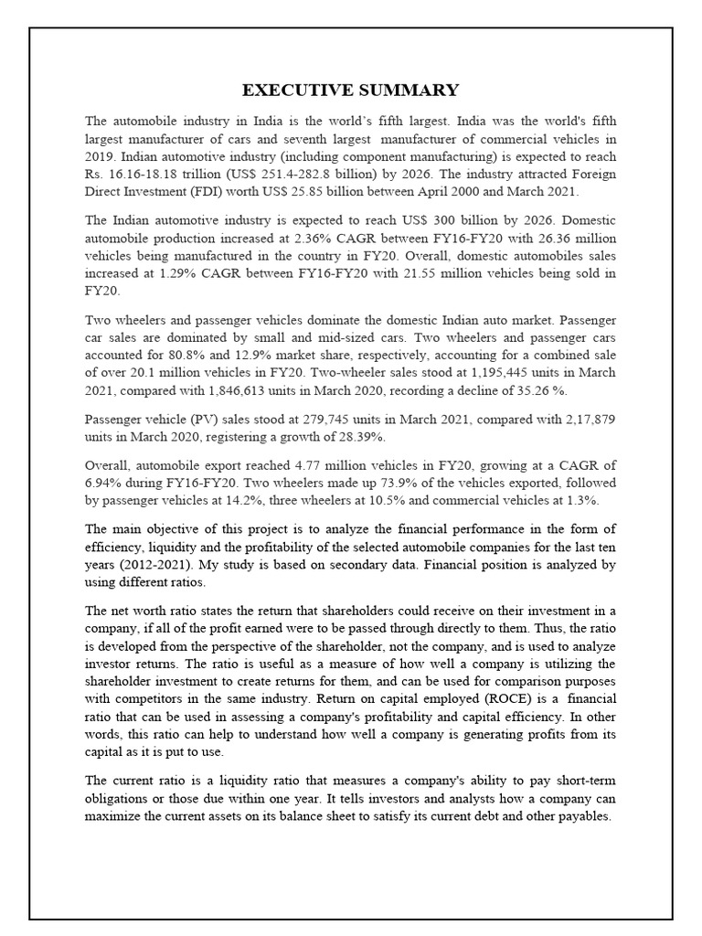 Automobile Industry Project Pdf Car Automotive Industry