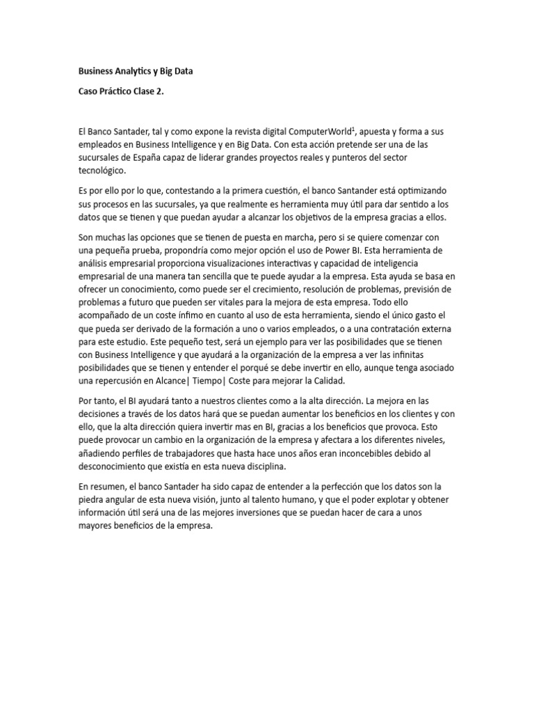 Banco Santander: BI y Big Data en Acción | PDF | Big Data ...