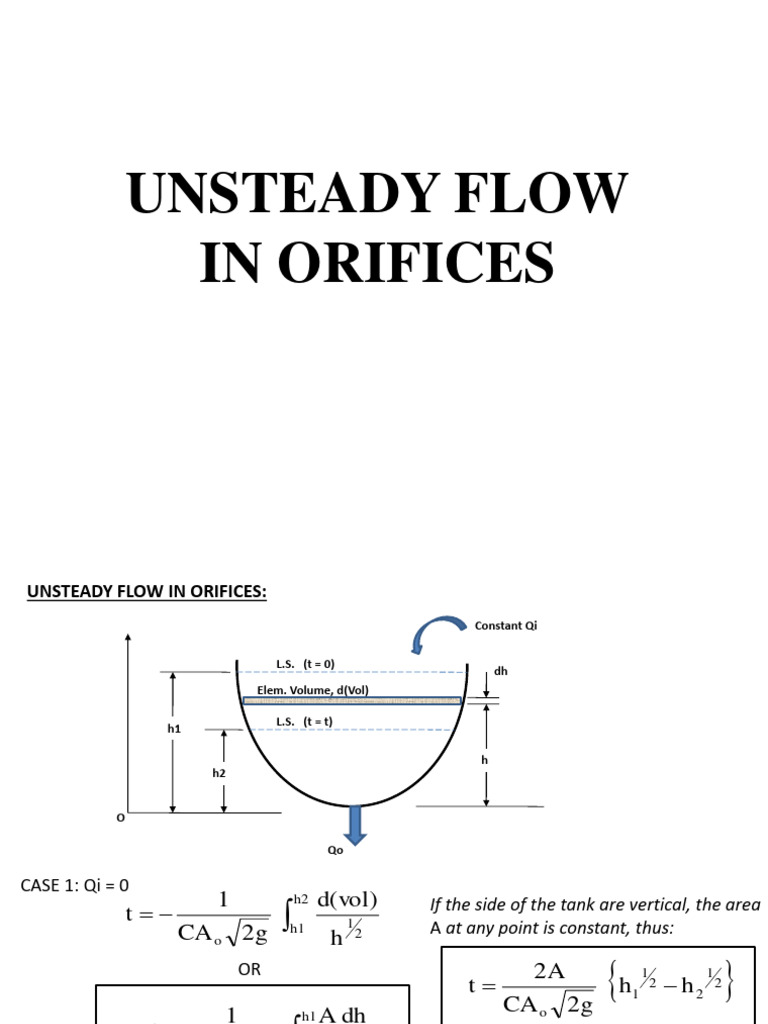 Unsteady Flow in Orifices Analysis | PDF | Fluid Mechanics | Dynamics ...