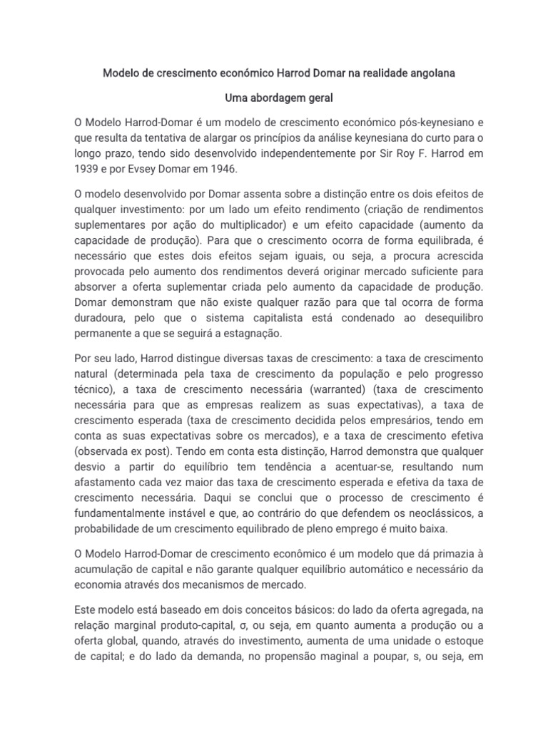 Modelo Harrod-Domar em Angola | PDF | Economia | Crescimento econômico
