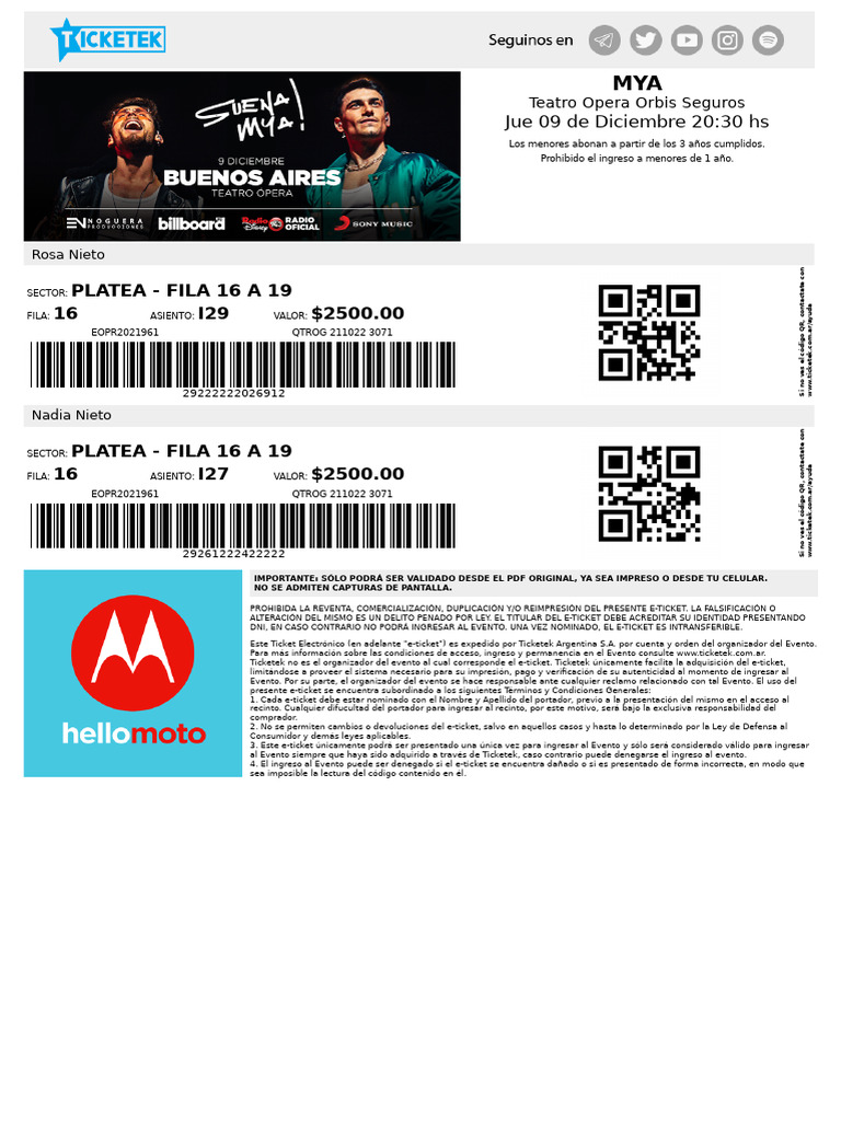 E-Ticket Teatro Opera: MYA 9 Dic 20:30 | PDF | Documento de identidad