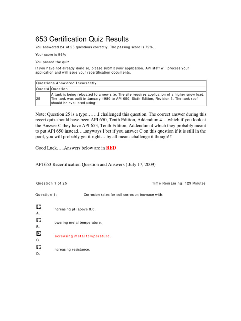API 653 Recertification Test July 2009 | PDF | Welding | Construction