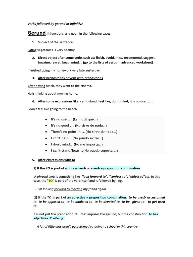 Gerunds and Infinitives Explained | PDF | Verb | Preposition And ...