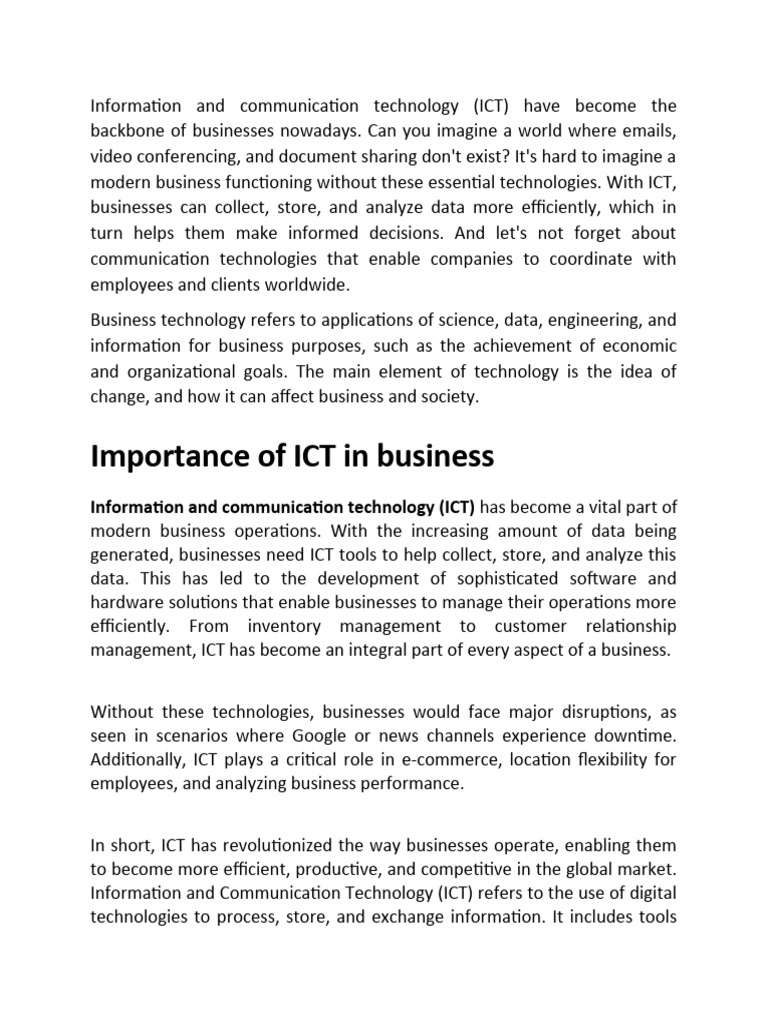 Importance of ICT in Modern Business | PDF | Information Technology ...