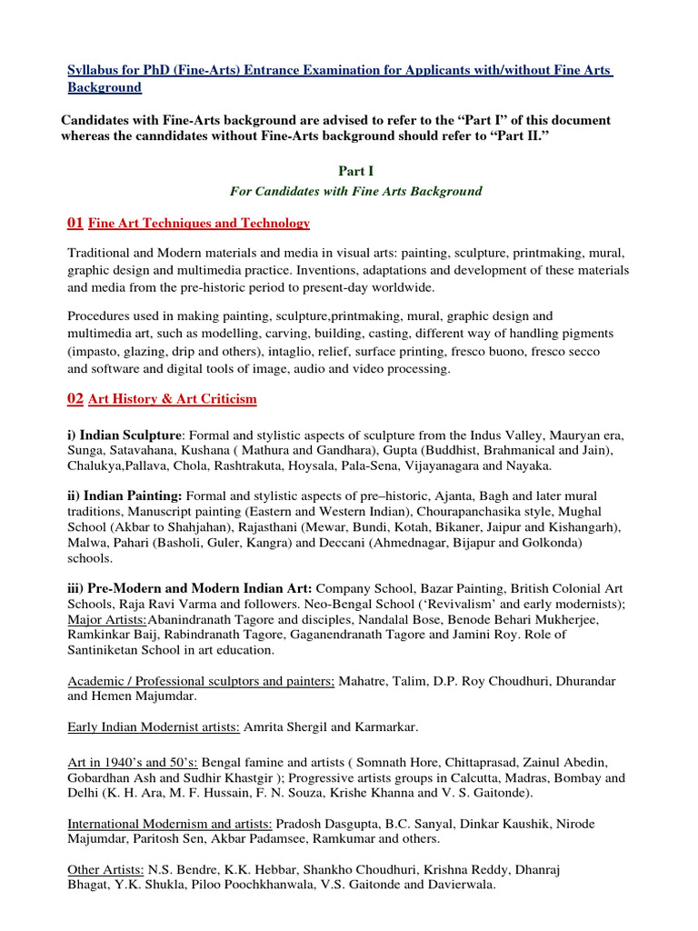 Syllabus For PHD (Fine Arts) Entrance Test 2022 23 Download Free PDF