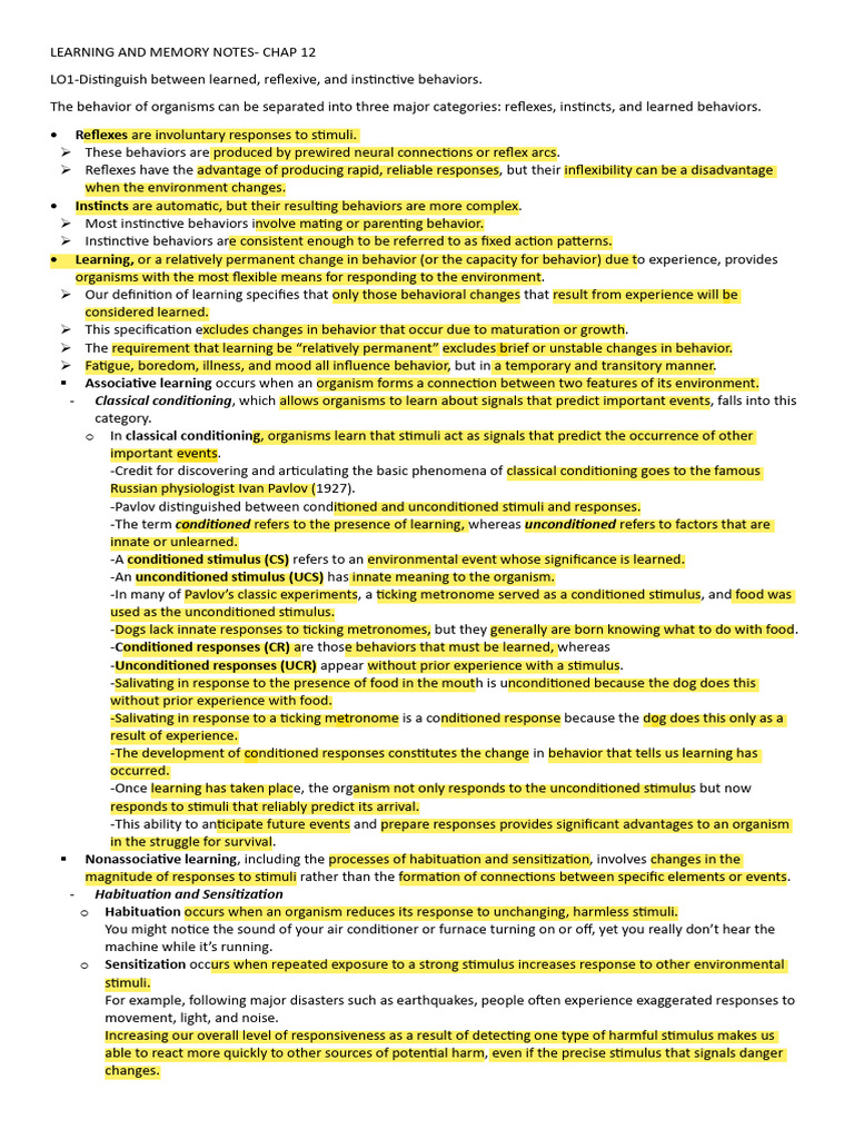Learning and Memory: Reflexes vs. Conditioning | PDF | Long Term ...