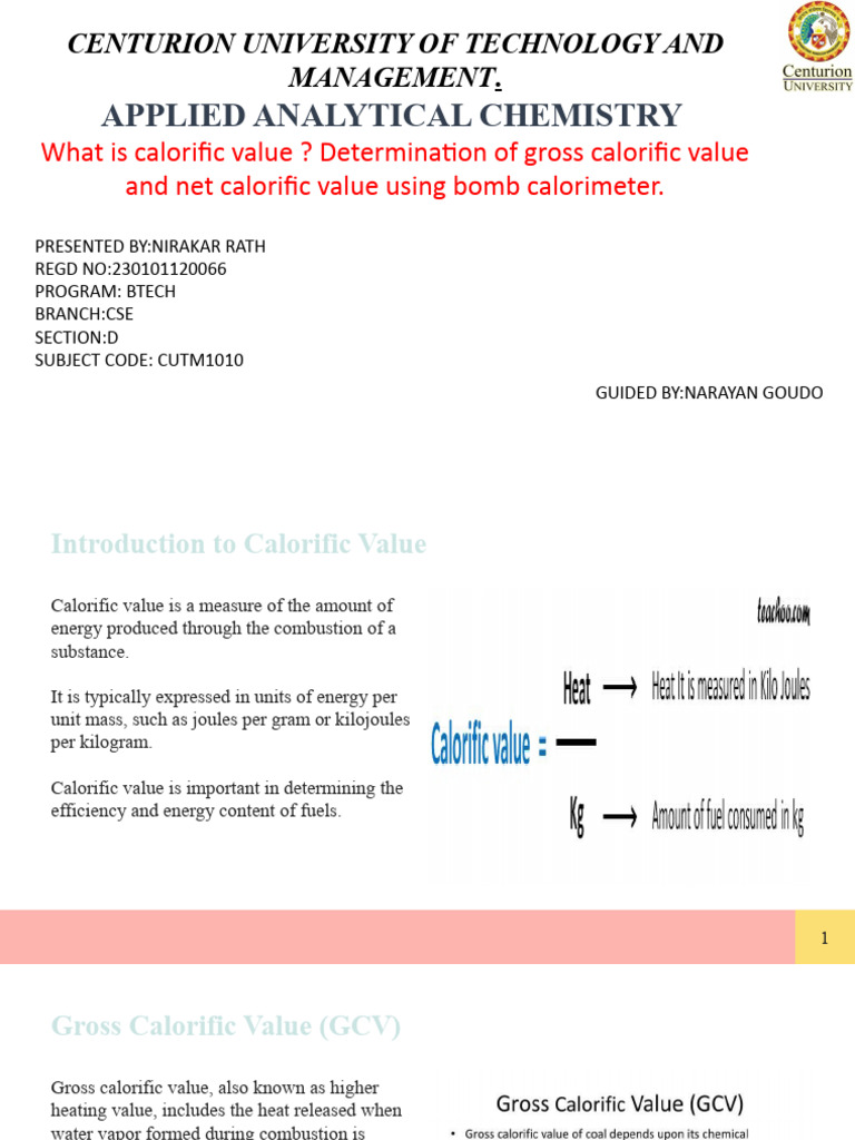 What is calorific value determination of gross calorific value and