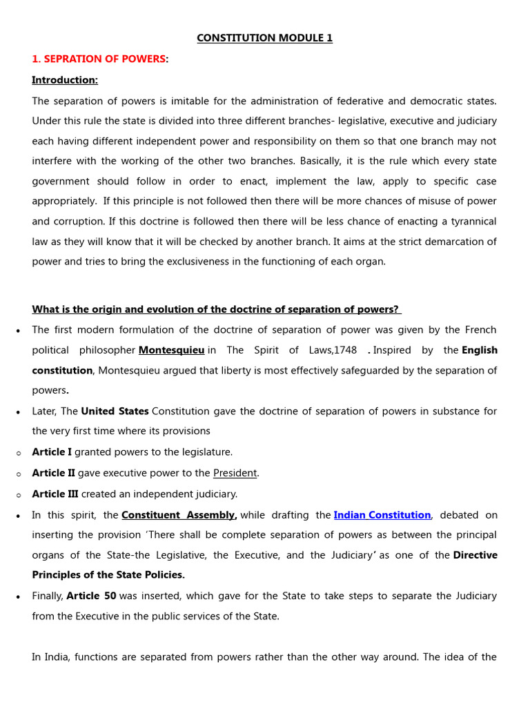 Sepration of Powers: Indian Constitution | Download Free PDF ...