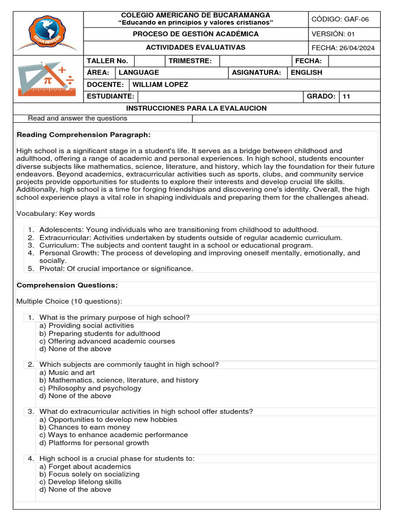 11 English Summative Assessment 4 24 24 | PDF | Curriculum | Reading ...