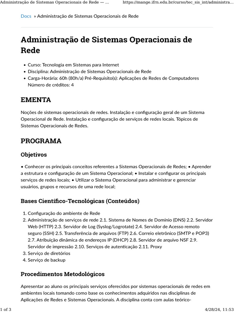 Administra o de sistemas operacionais de rede documenta o tecn logo