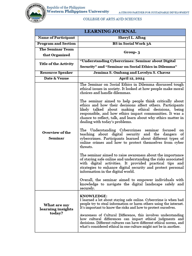 SW198B - LEARNING JOURNAL Albag | PDF | Critical Thinking | Knowledge