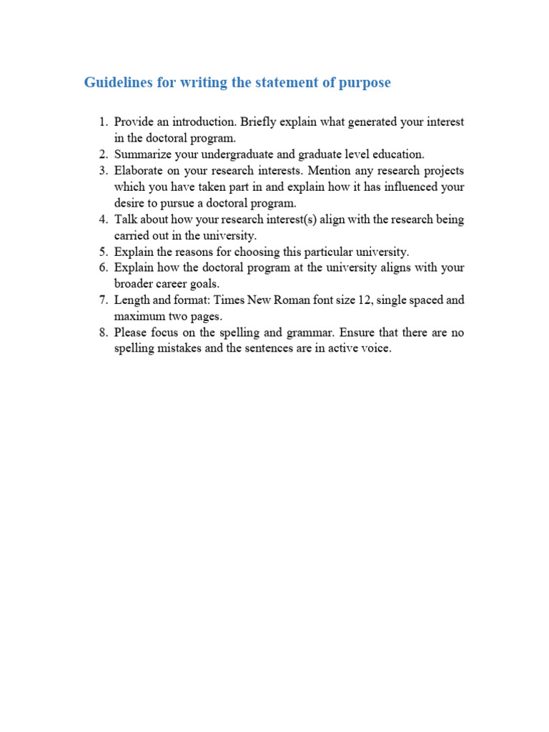 Guidelines for Writing the Statement of Purpose | PDF