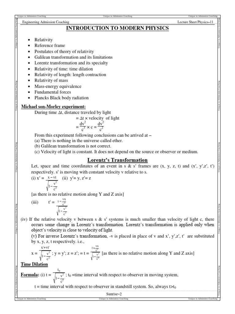 Engineering Physics Lecture Notes | PDF | Special Relativity | Applied ...