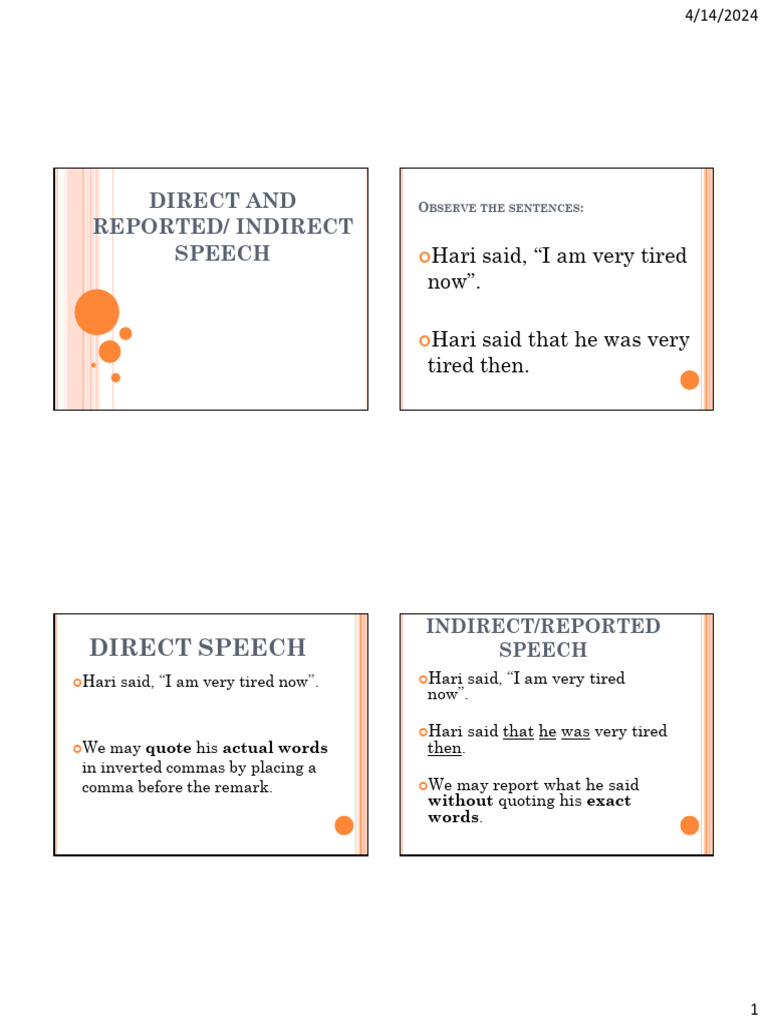 Direct and Indirect Speech Rules | PDF | Grammatical Tense | Grammar