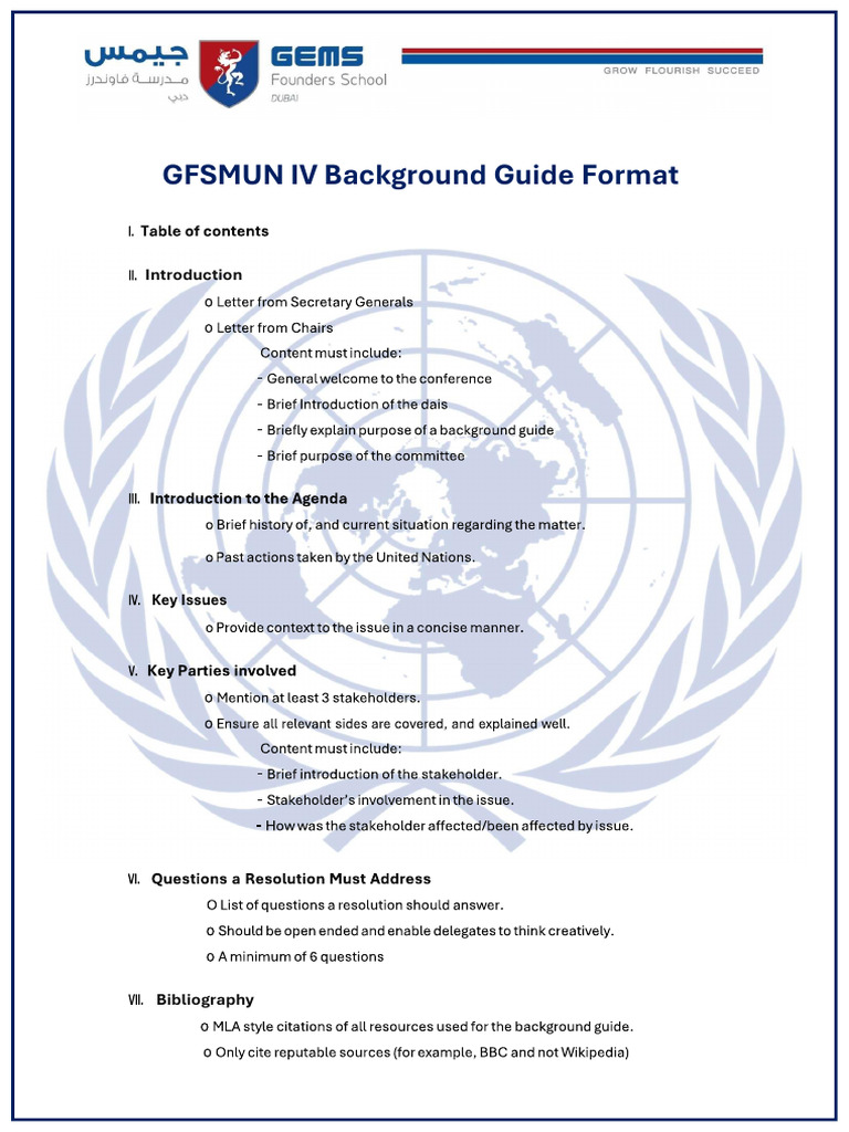 MUN IV Background Guide Format PDF