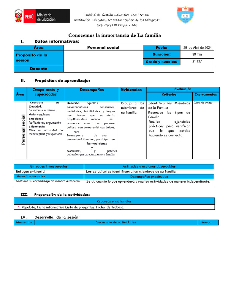 Importancia de la Familia en 3° EB | PDF | Evaluación | Aprendizaje