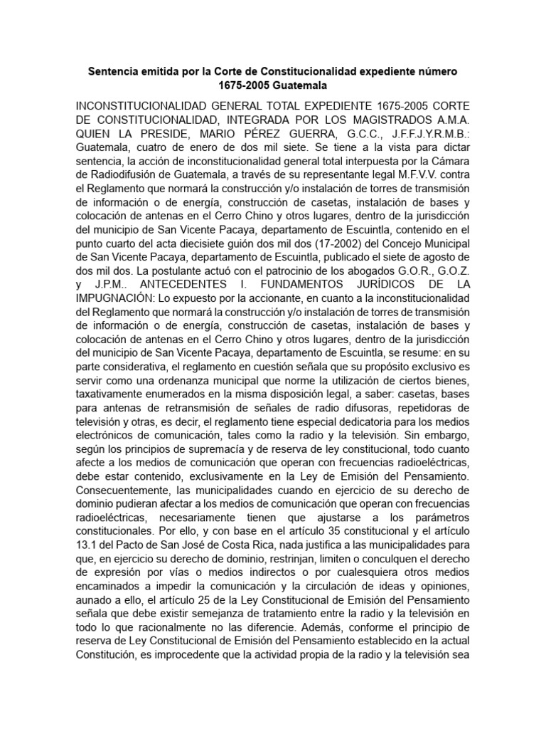 Sentencia Emitida Por La Corte de Costitucionalidad 1675-2005 | PDF