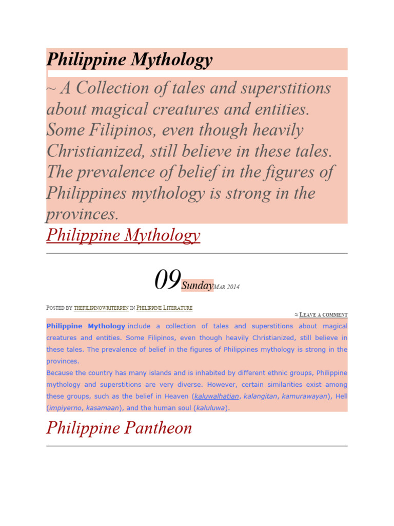 Philippine Mythology | PDF | Deities | Folklore