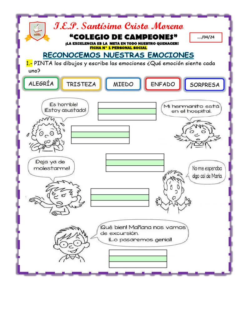 Ficha de Emociones para Primaria | PDF | Ciencias sociales
