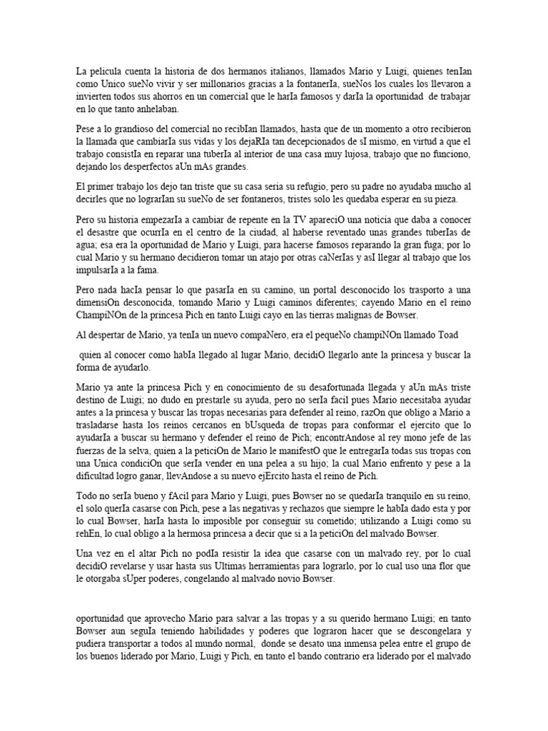 Resumen de la película de Mario Bros | PDF | Mario