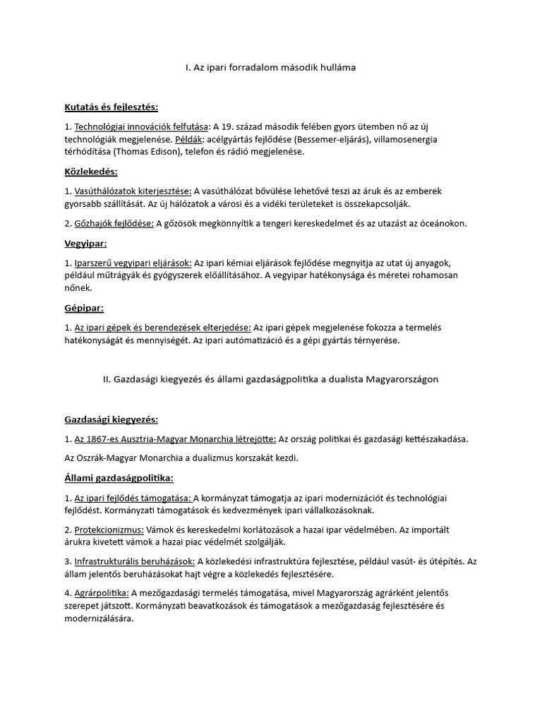 4.5. Az Ipari Forradalom Második Hulláma A Világban És Magyarországon | PDF