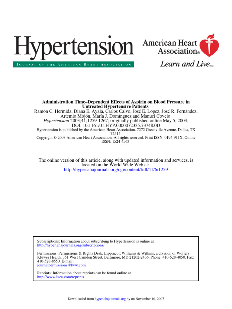 Administration TimeDependent Effects of Aspirin On Blood Pressure in