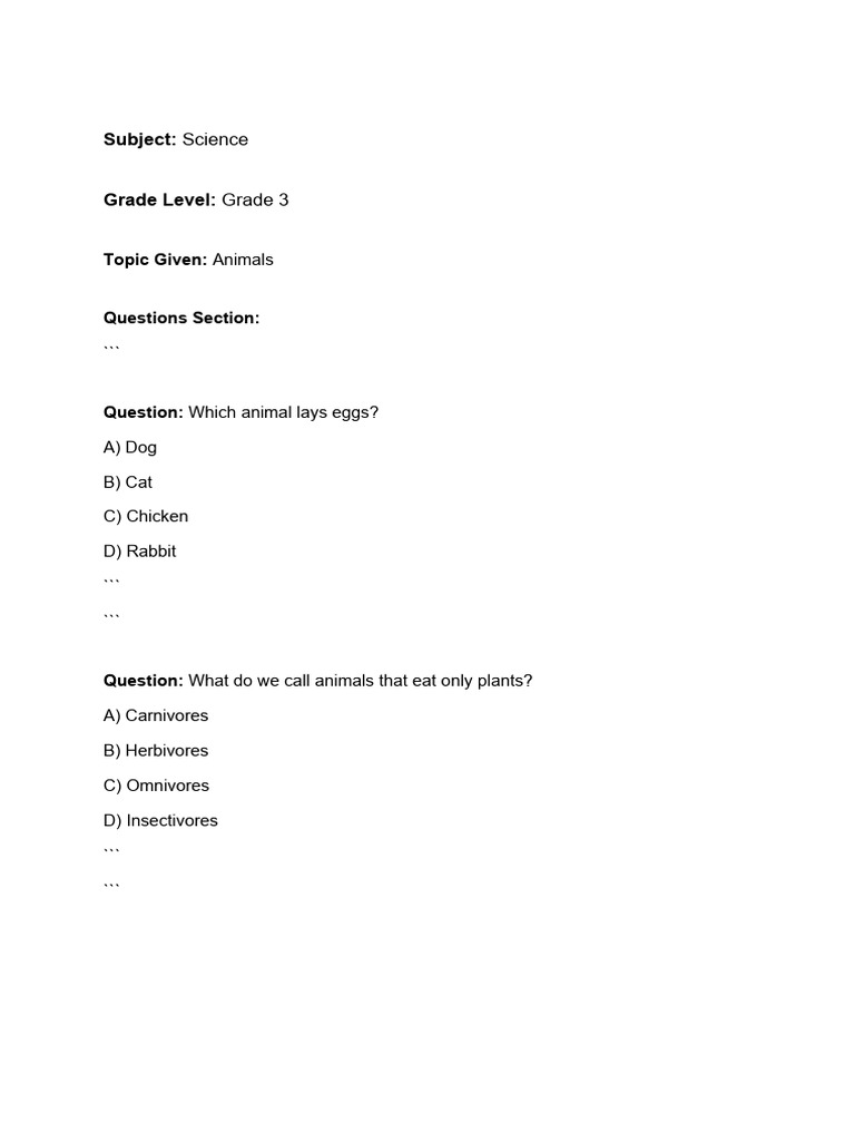 Grade 3 Animal Quiz Questions | PDF | Mammals | Elephant