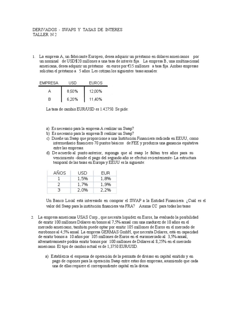Taller sobre Swaps y Tasas de Interés | PDF | Swap (Finanzas ...