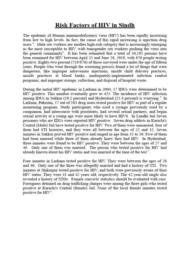 Risk Factors of HIV in Sindh | PDF | Hiv | Lentiviruses