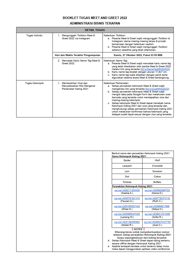Booklet Tugas MNG 2022 | PDF