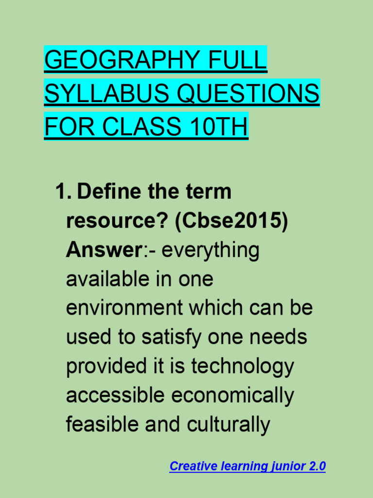 Geography Full Syllabus 10th | PDF | Soil | Water Cycle