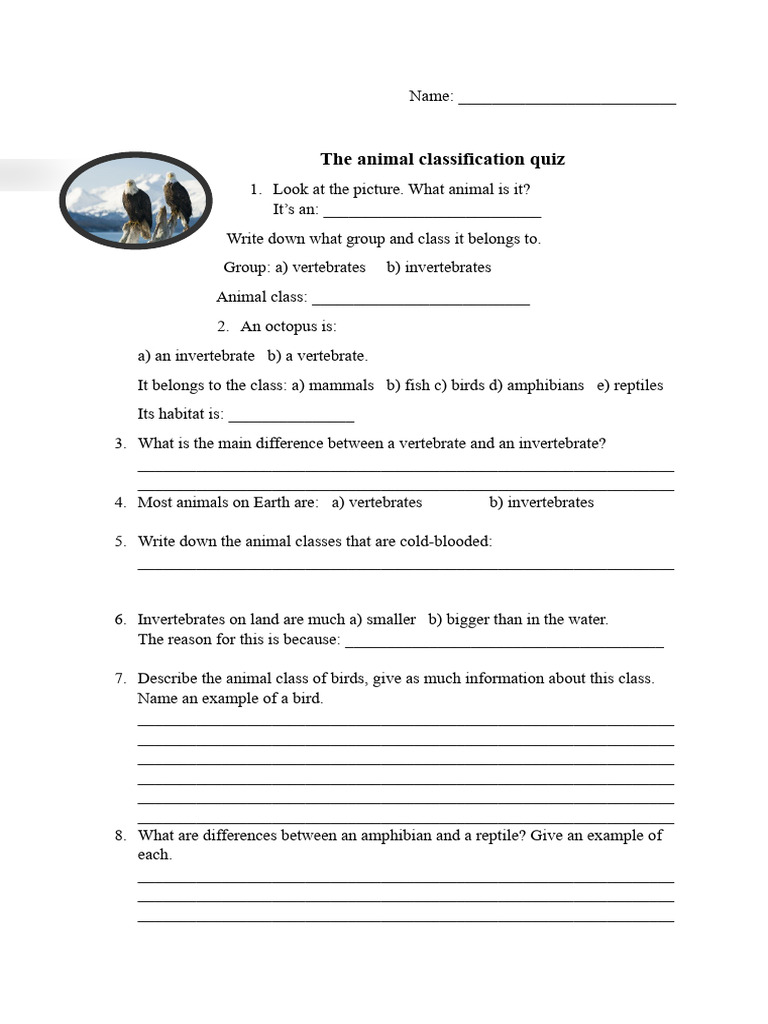 Animal Cassification Quiz | PDF | Vertebrates | Invertebrate