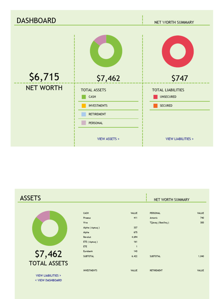 Net Worth Summary and Asset Breakdown | PDF