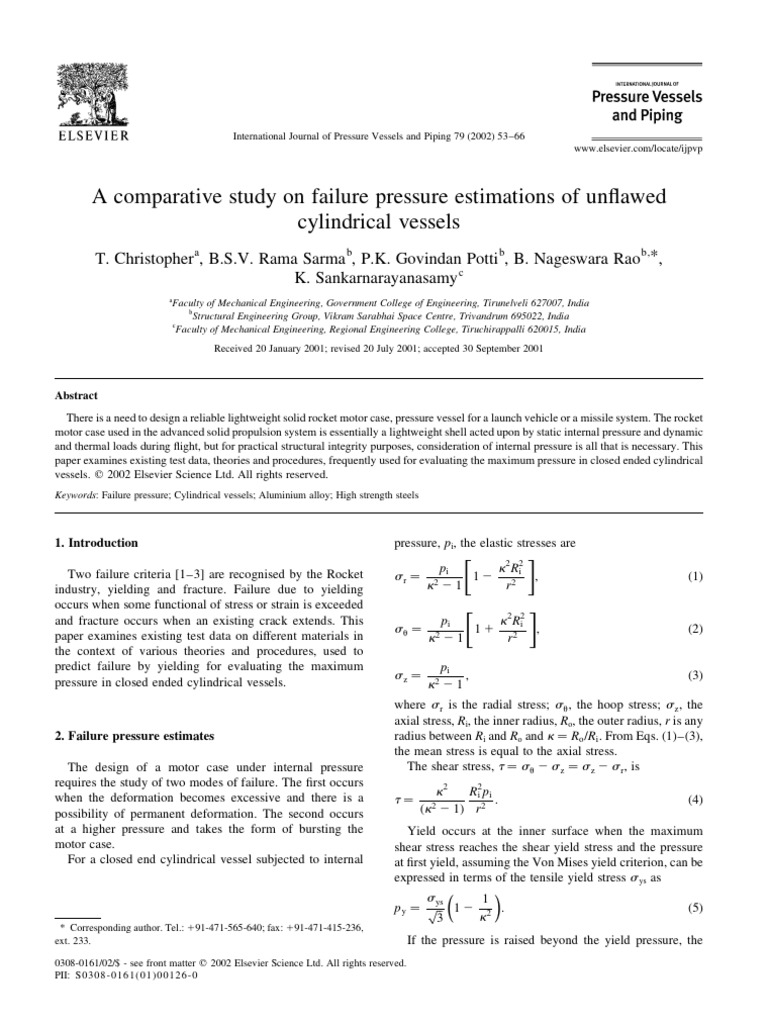 A Comparative Study On Failure Pressure Estimations of Unflawed ...