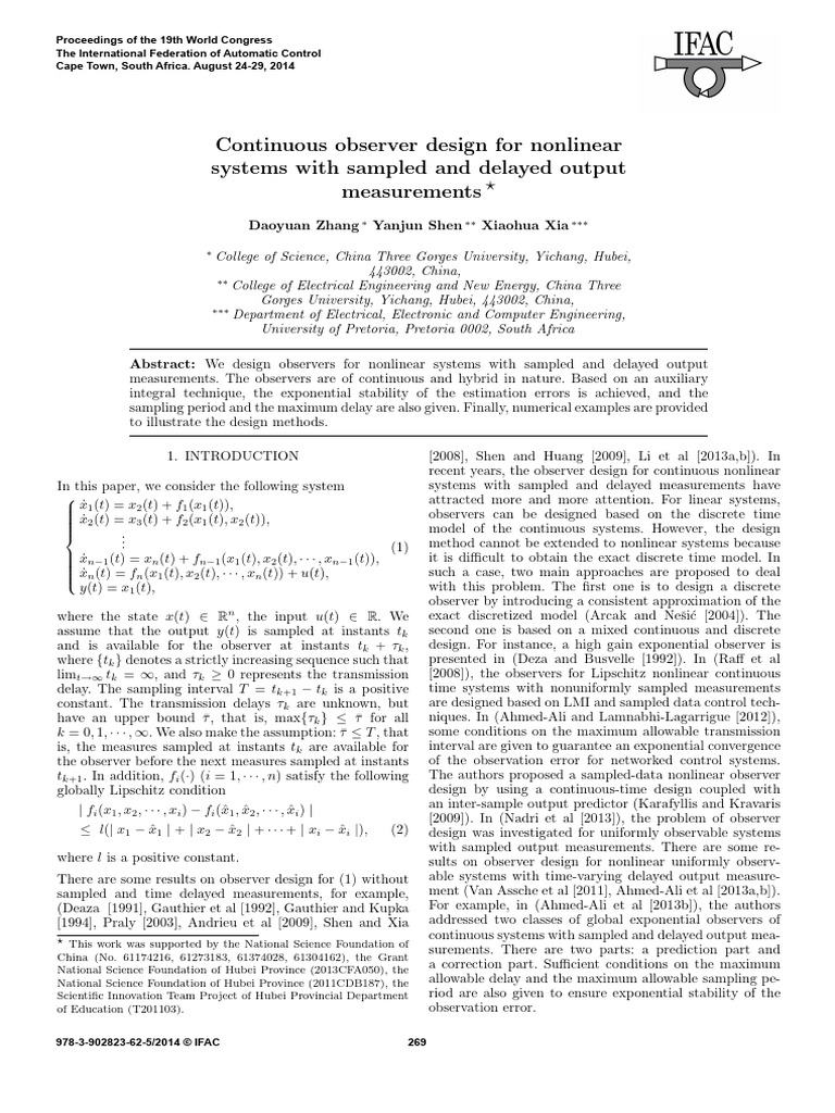 Continuous Observer Design for Nonlinear Systems | PDF | Mathematics