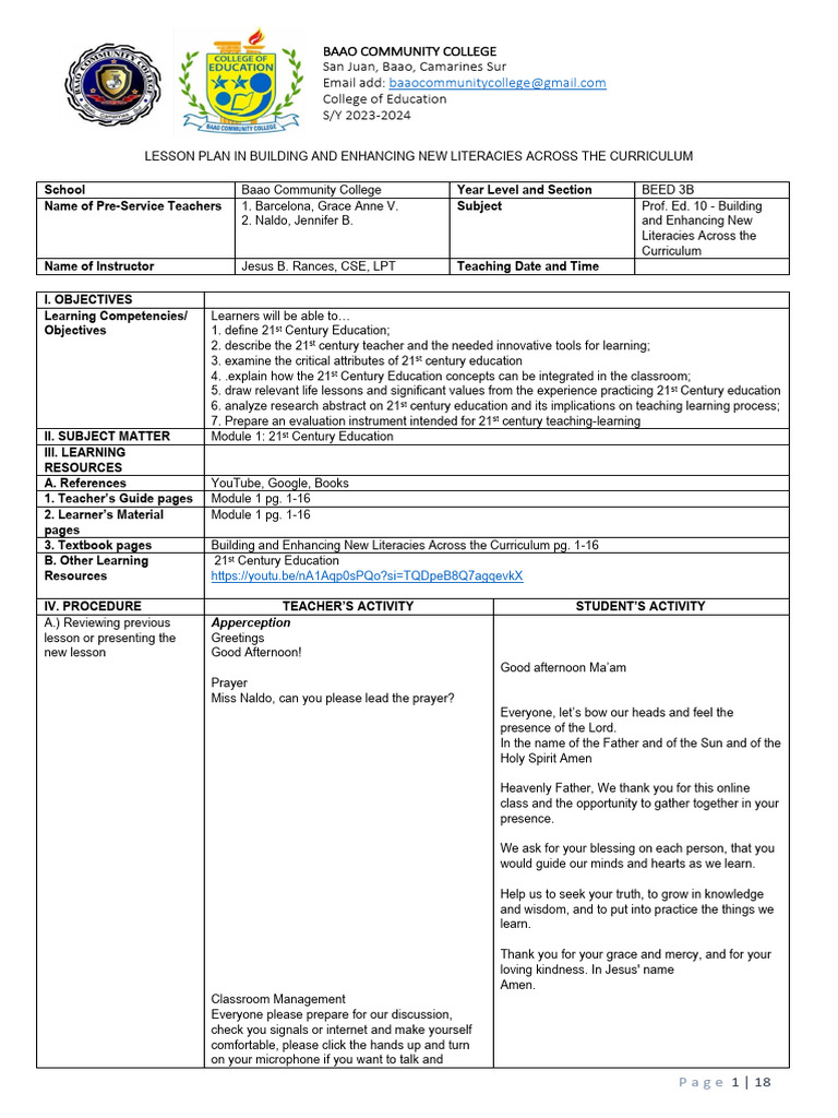Detailed Lesson Plan 21st Century Education | Download Free PDF ...