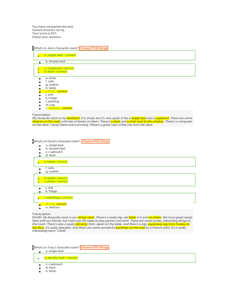Favorite Rooms Descriptions and Items | PDF