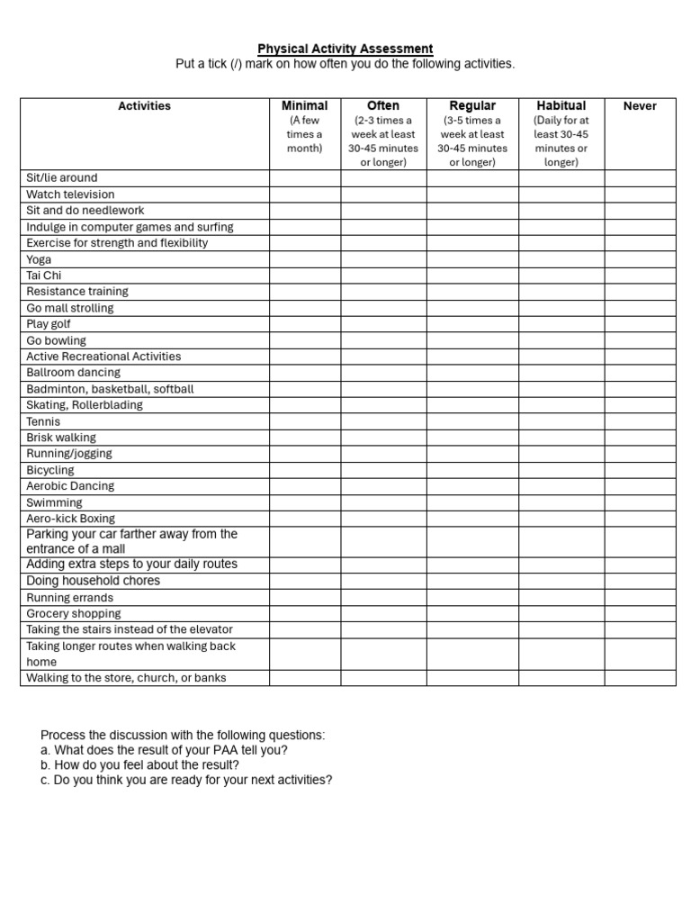 Physical Activity Assessment Guide | PDF