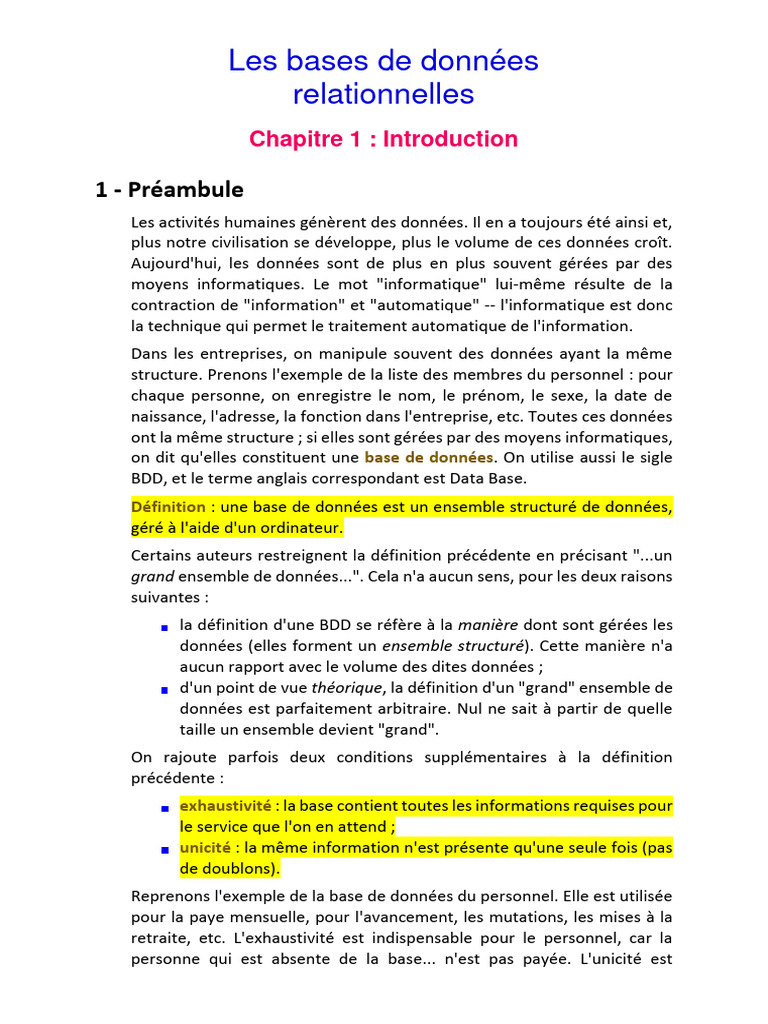 Introduction aux bases de données relationnelles | PDF | Bases de ...