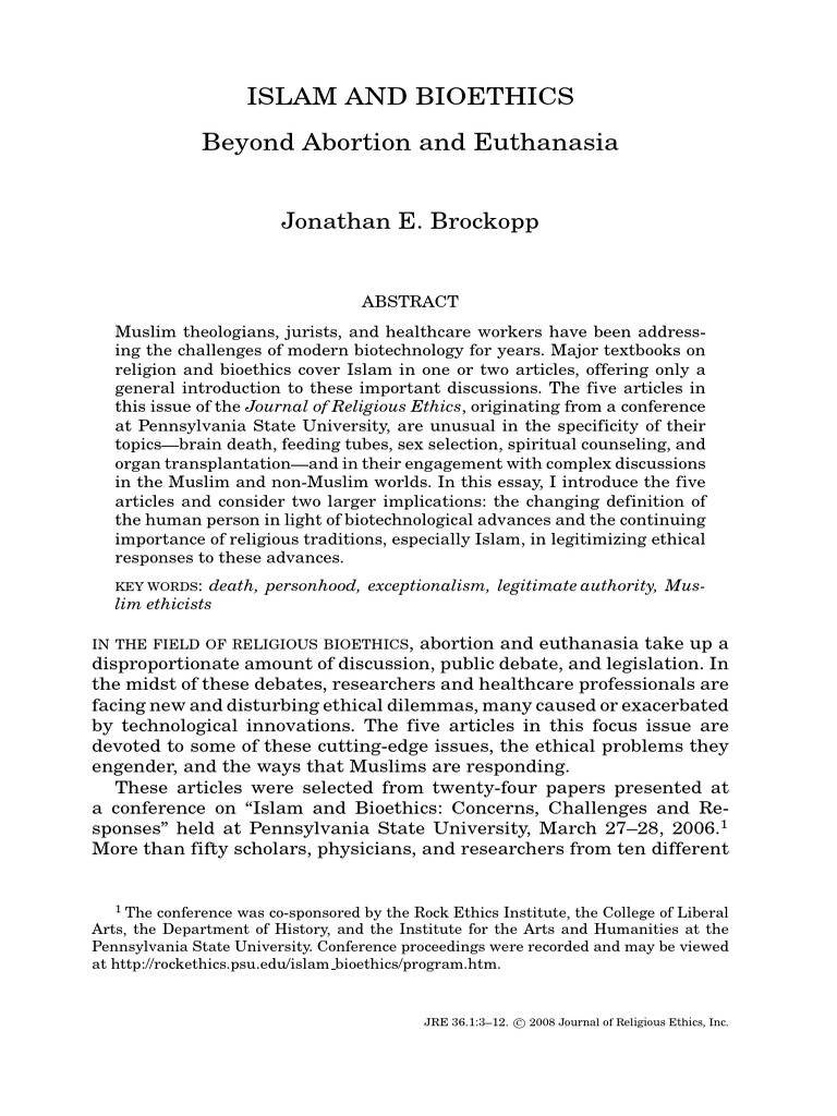 Journal of Religious Ethics - 2008 - Brockopp - Beyond Abortion and ...